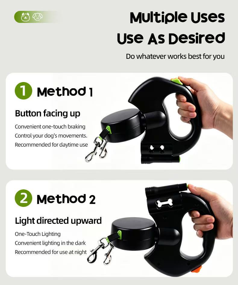 2-in-1 Tangle-Free Dual Dog Leash with LED Light
